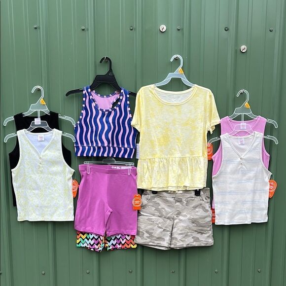 Girls Tank Tops Shorts Peplum Top & Sports Bra 9-Piece Set Size L - Picture 1 of 7